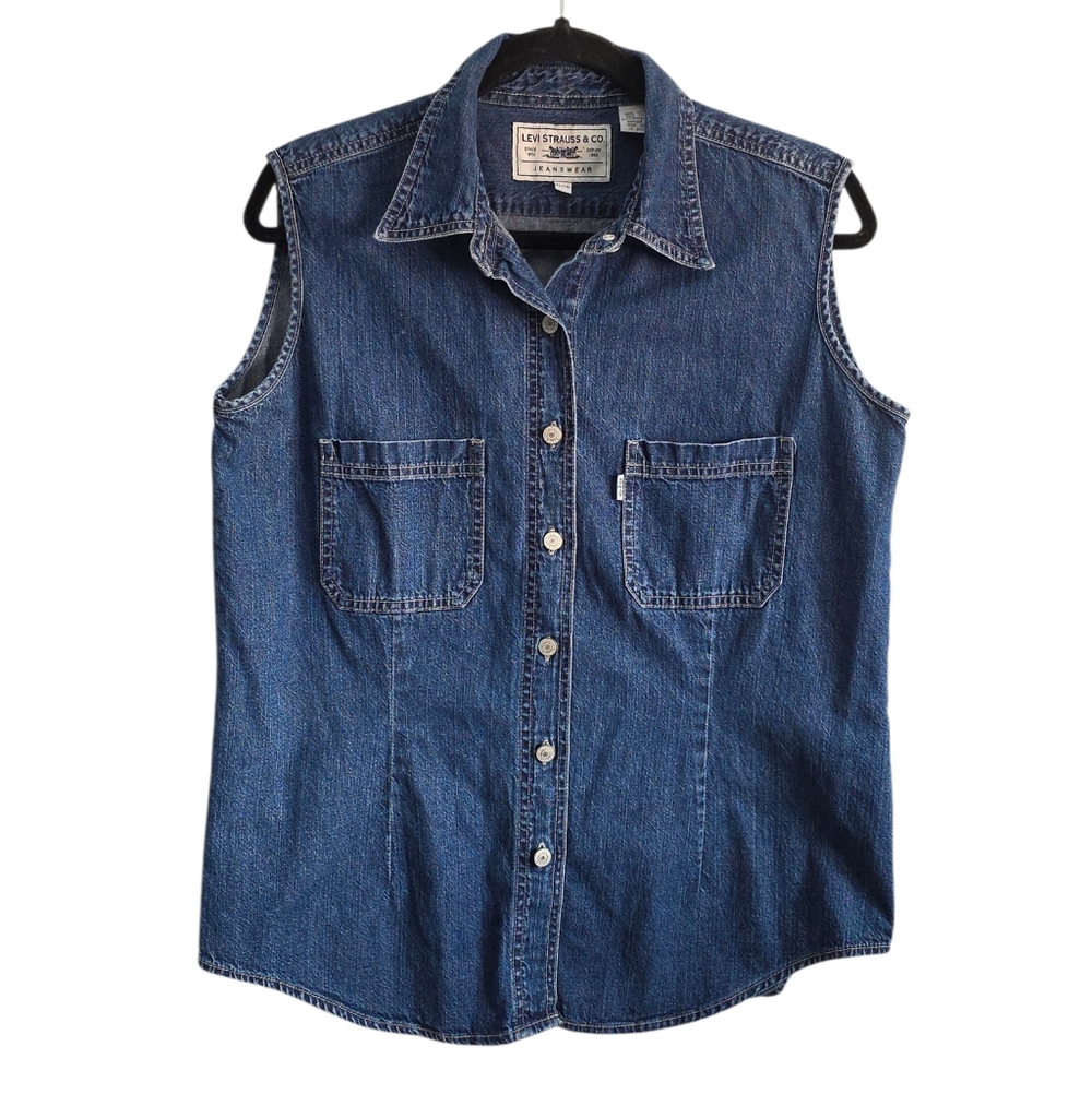 Levi's Sleeveless Dark Blue Denim Button-Down Shirt